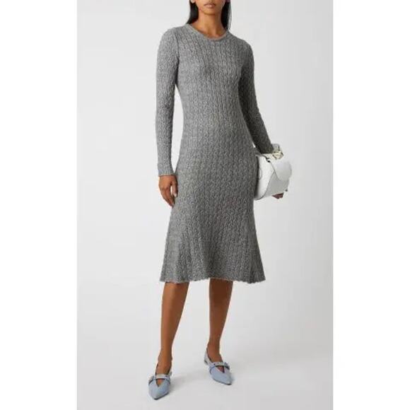 Mansur Gavriel Cableknit Sweater Dress Gray Alpaca Wool Silk Long Sleeve Sz L - Picture 1 of 9